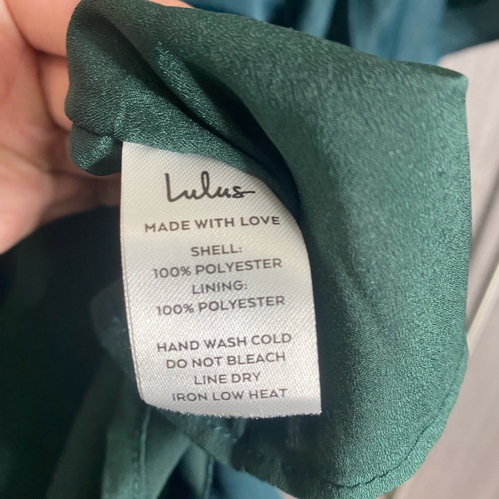 NWT Lulus Wrapped Up In Love Dark Green Satin Faux-Wrap Midi Dress Women's M - Picture 7 of 10